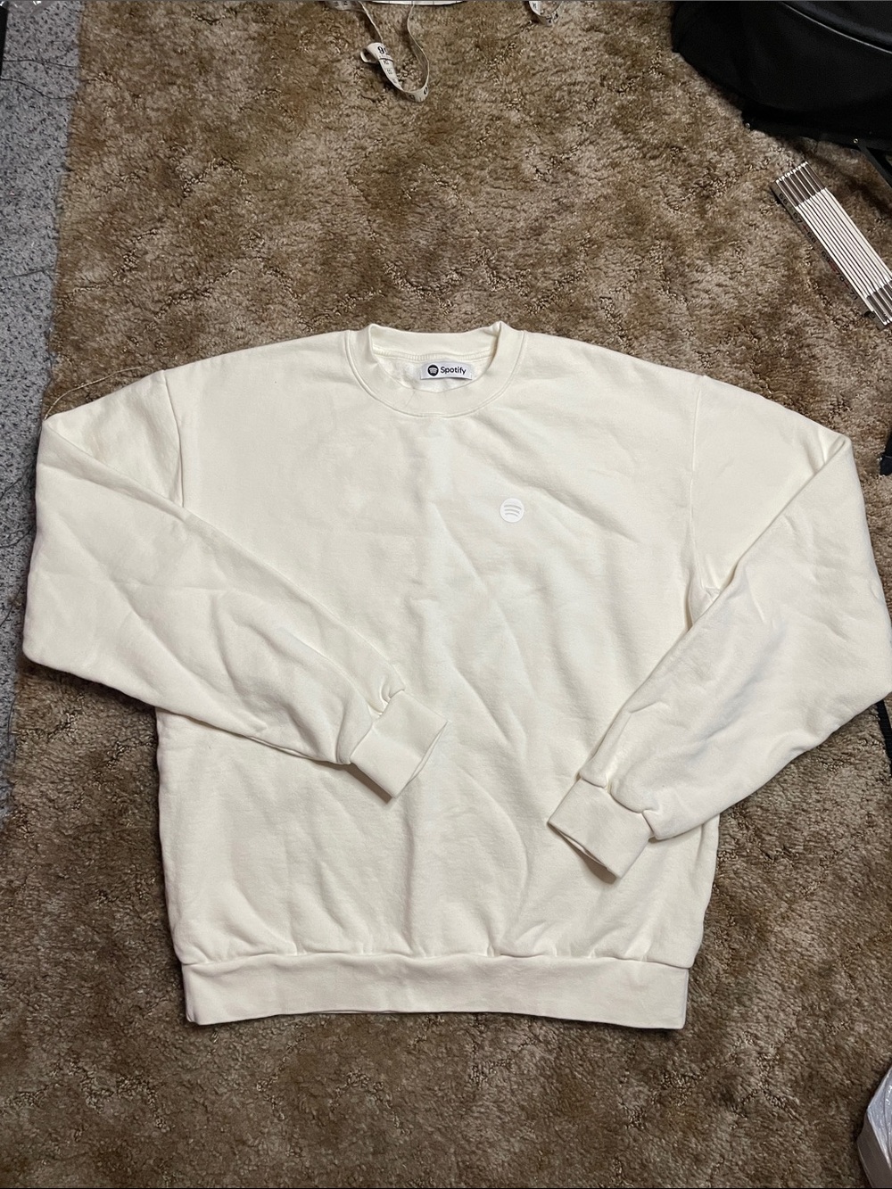 Spotify‎ Music Logo Crewneck Pullover Sweater Sz Medium USA Made Cream/Beige